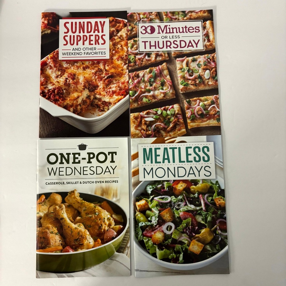 Lot of 4 Cookbooks One-Pot Sunday Suppers Meatless Mondays PIL Recipe Books